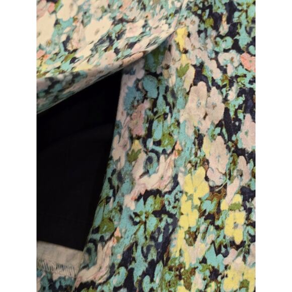 Adrianna Papell Cap Sleeve Knee Length Ruched Waist Blue Dress Monet Floral Sz 6 - Picture 7 of 10